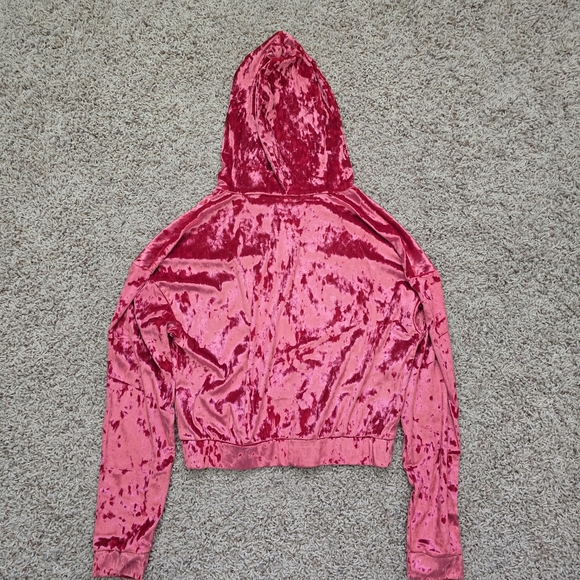 Fabletics Crushed Velour Zip Up Hoodie Strawberry Red - Small - Picture 8 of 8